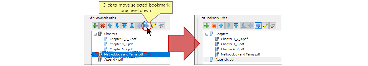 Change bookmark level